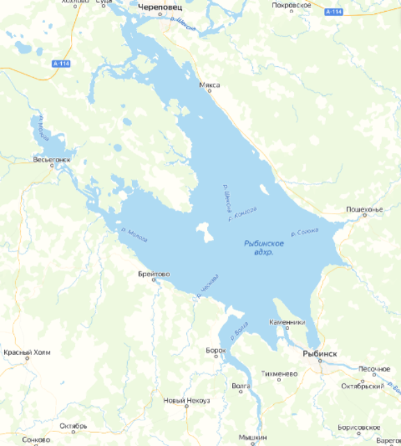 Карта глубин Рыбинского водохранилища