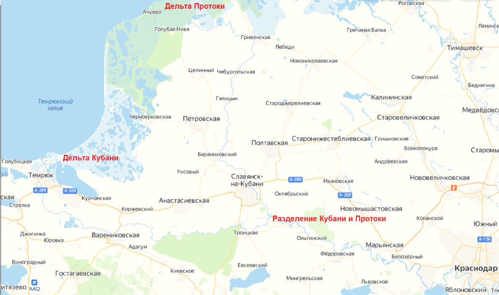 Карта глубин рек Кубань и Протока