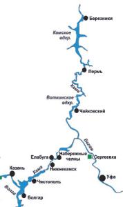 Карта глубин реки Кама, водохранилищ и притоков