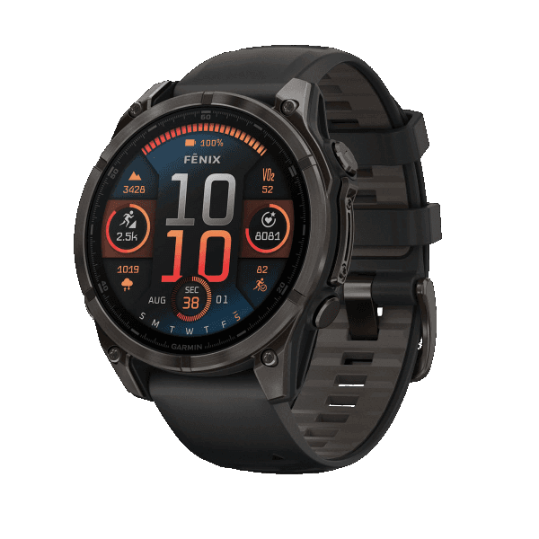 fenix 8 - 47 мм, AMOLED, Sapphire, угольно-черный DLC, пепельно-черный силиконовый ремешок