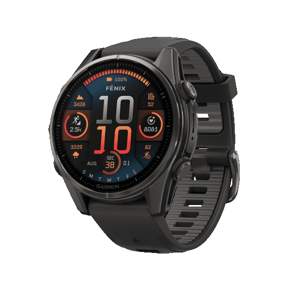 fenix 8 - 43 мм, AMOLED, Sapphire, угольно-черный DLC, пепельно-серый ремешок