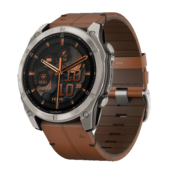 fenix 8 - 51 мм, AMOLED, Sapphire, Titanium, каштановый кожаный ремешок